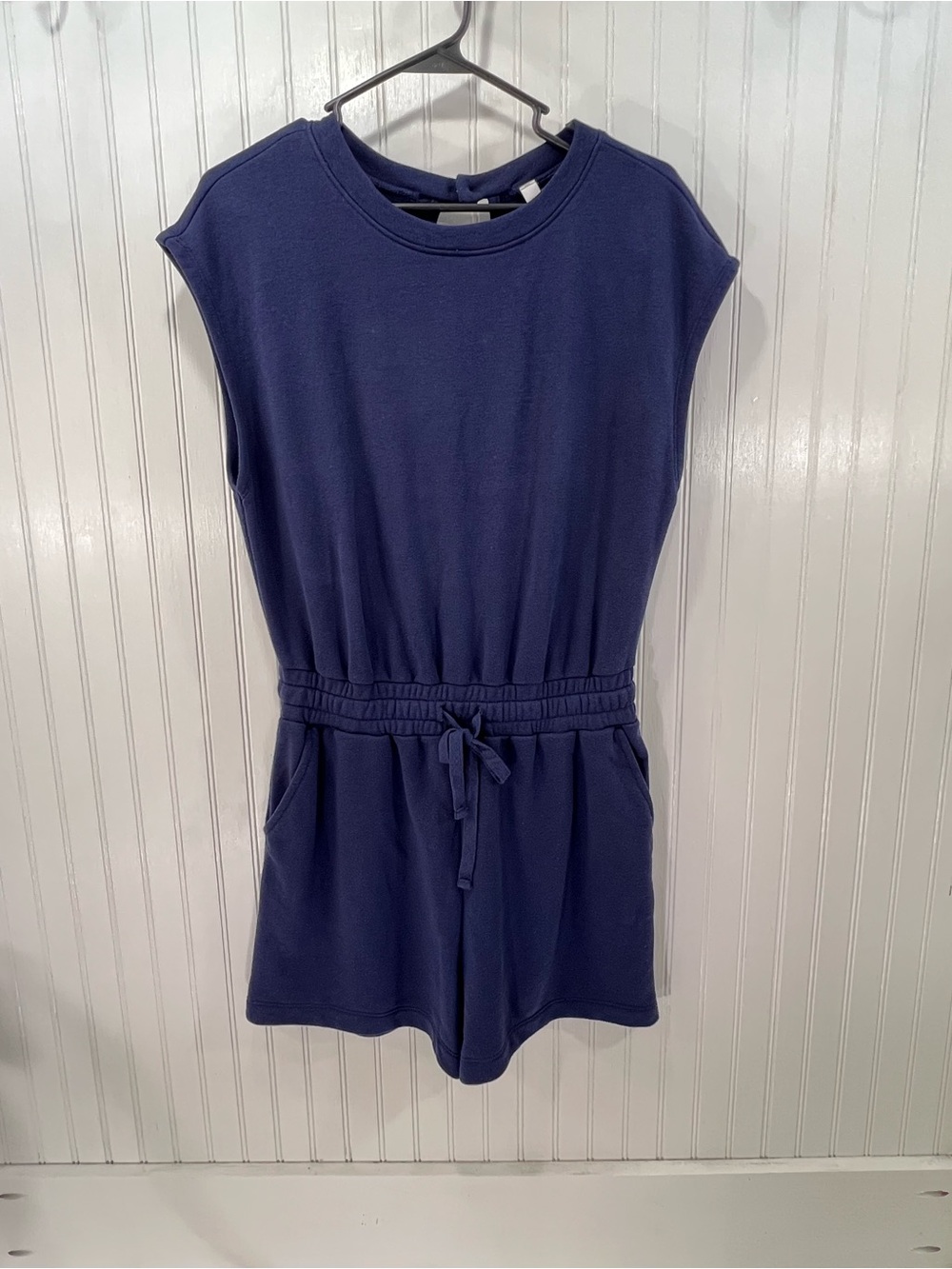 Rae Mode Navy Blue Fleece Keyhole Back Drawstring Romper M Athleisure